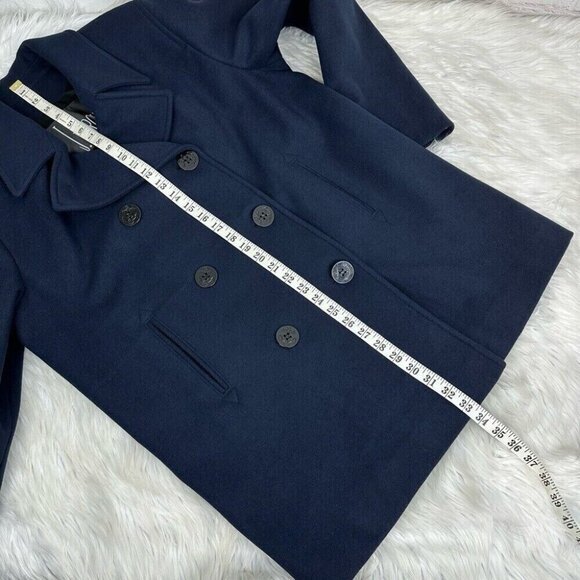 J Percy Women’s Blue Merino Wool Vintage 90s Double Breasted Pea Coat‎ 14/C47 - Picture 11 of 13
